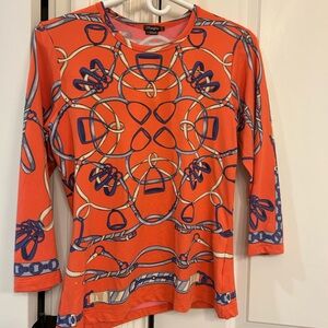 J. McLaughlin Orange and Blue Graphic Top